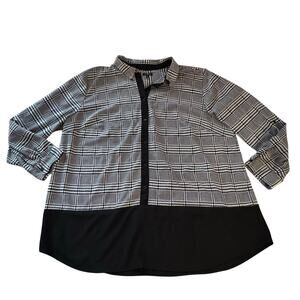 Talbots Woman Houndstooth Tunic Blouse 3X Black & White